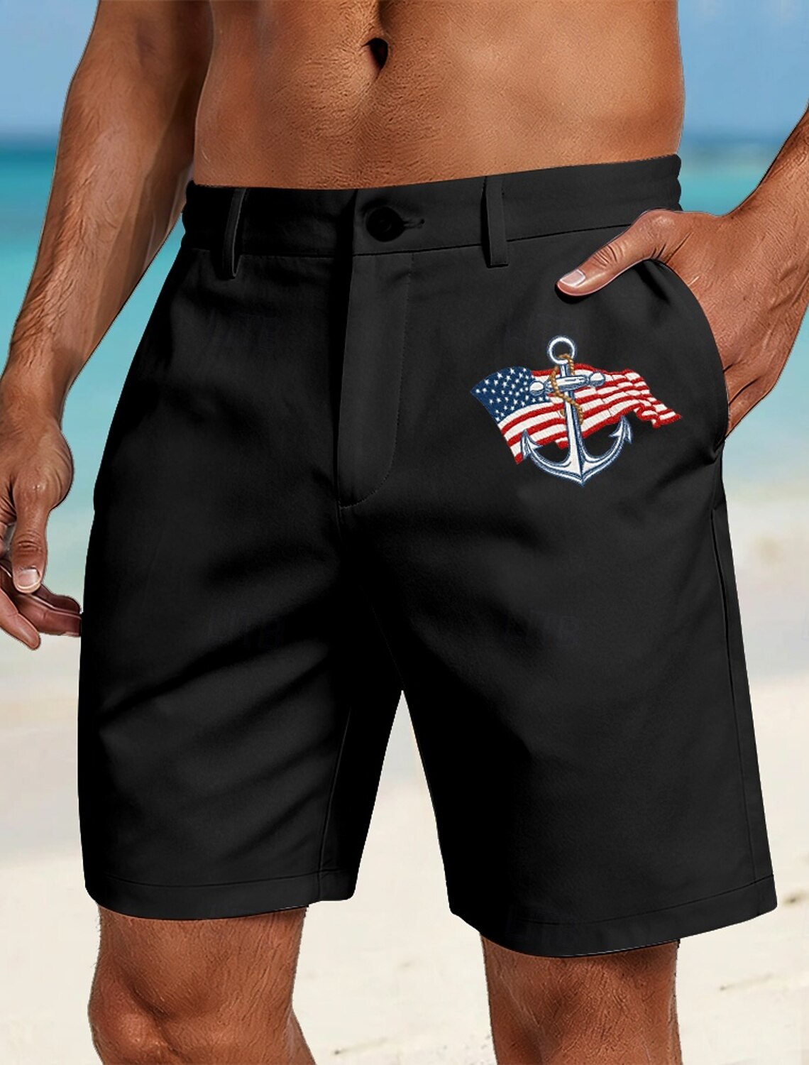 Men's 4th of July U.S. 250th Anniversary Anchor American Flag Bermuda shorts Casual Shorts Golf Shorts Mid Waist Hawaiian Patriotic Outdoor Beach Holiday Flat Front Shorts with 4 Pockets Designer