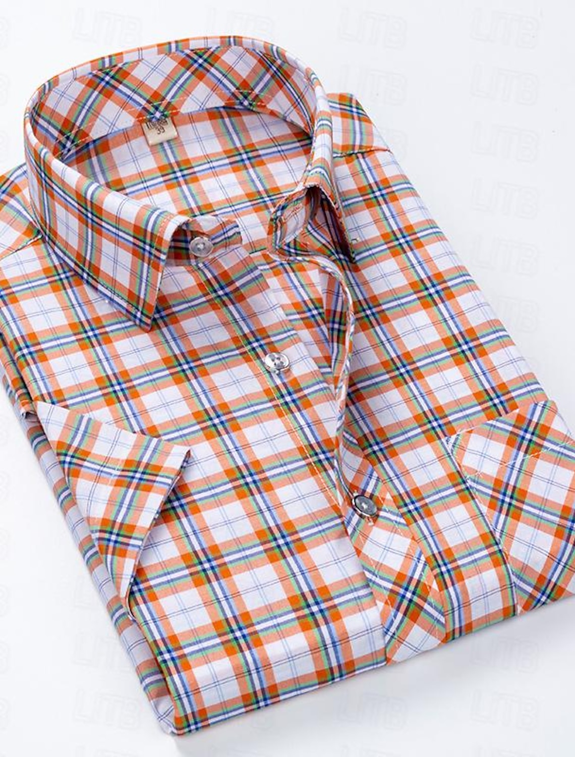 Men's Dress Shirt Plaid Shirt Collared Shirt Button Up Shirt Plaid / Check Wedding Casual Blue White Red Orange Short Sleeve Turndown Summer Spring Clothing Apparel