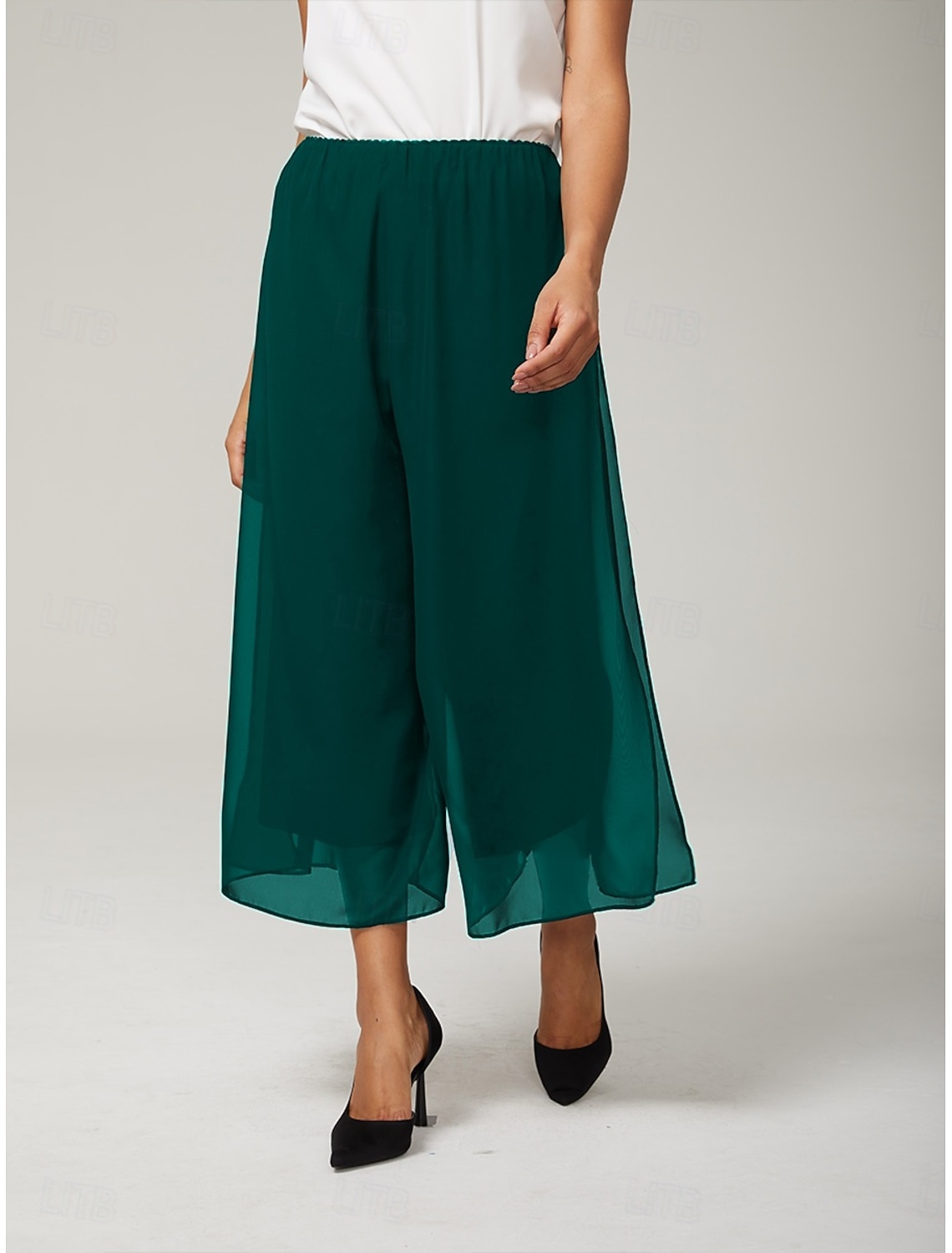 Women's Wide Leg Straight Elegant Ankle-Length Mid Waist Elastic Waistband Stretchy Casual Daily Wedding White Summer Spring Fall
