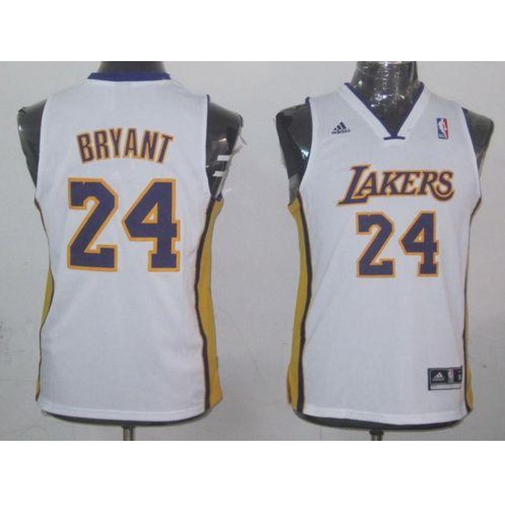 Lakers #24 Kobe Bryant White Champion Patch Stitched Youth NBA Jersey