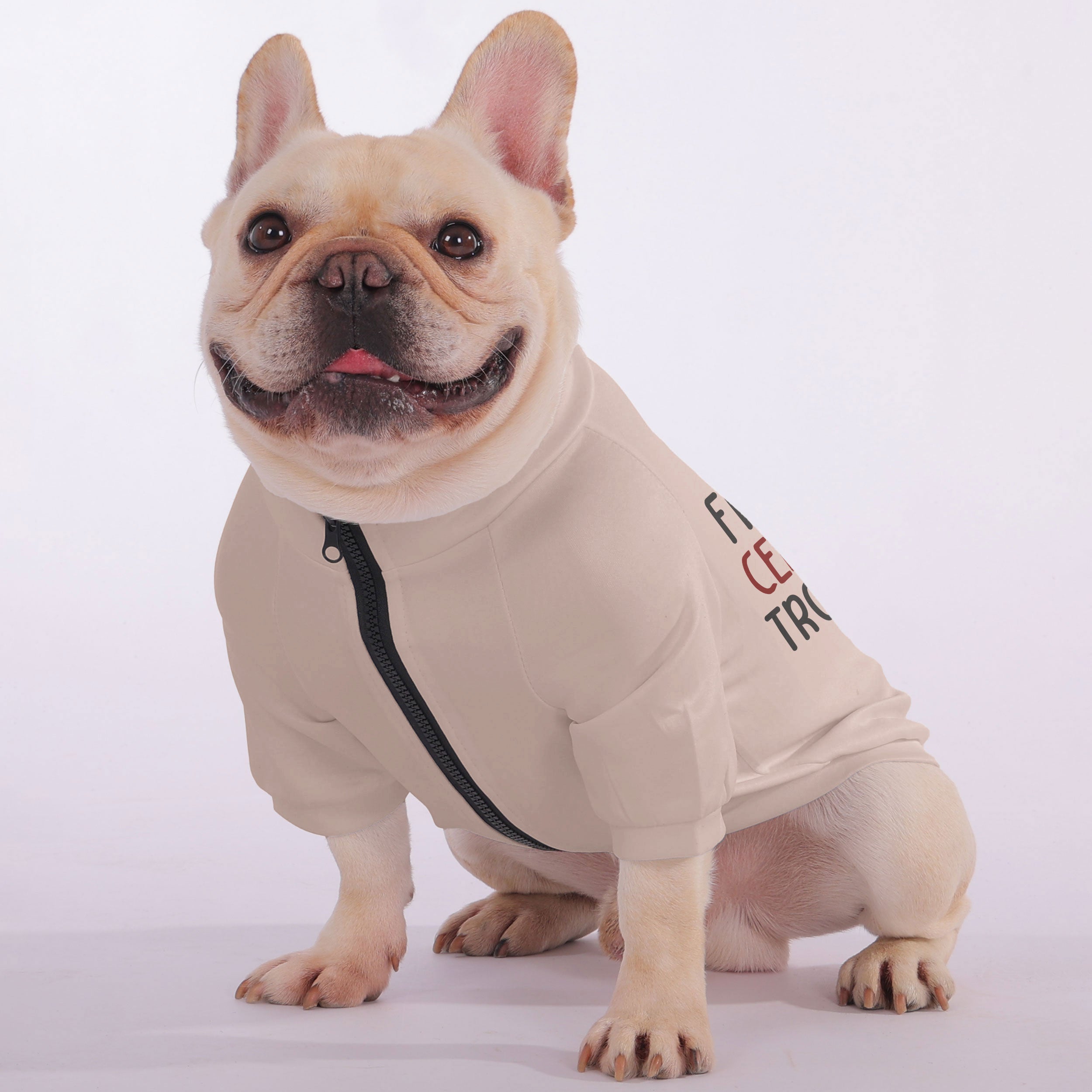 Frenchie Certified Trouble - Snuggly Zip-Up Sweatshirt for French Bulldogs