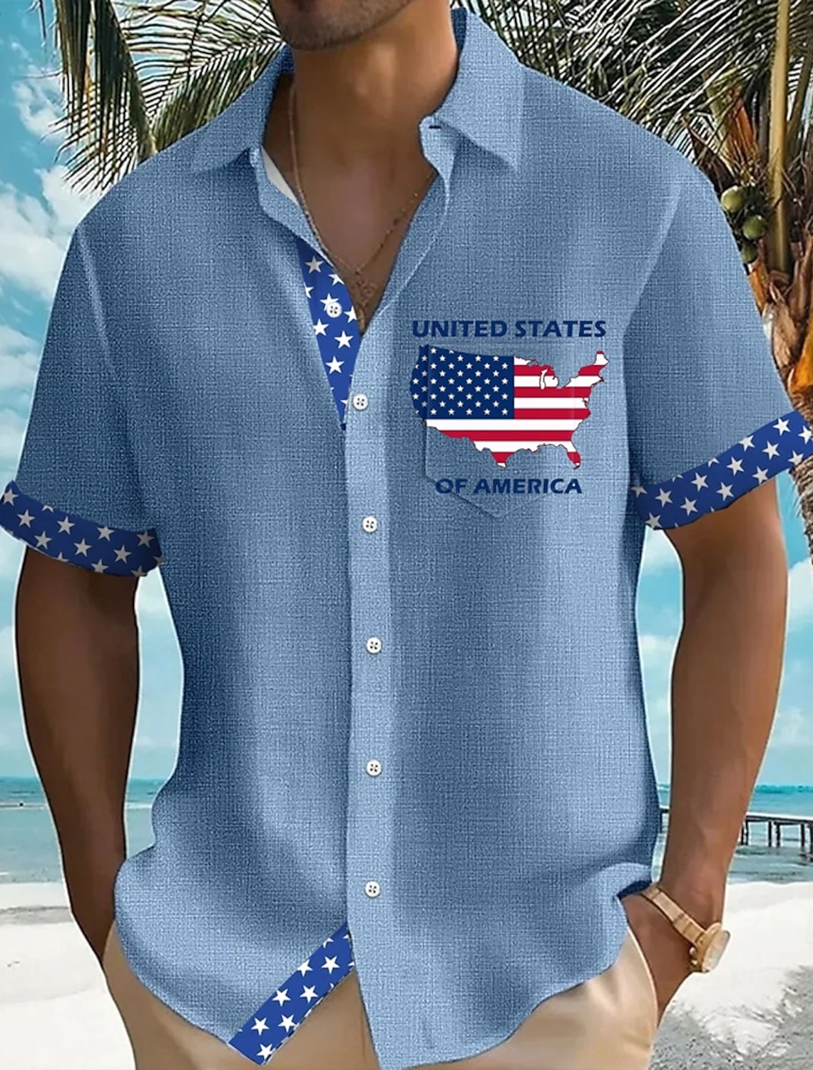 Independence Day Men's 4th of July U.S. 250th Anniversary Map US Flag Shirt Summer Shirt Button Up Shirt Short Sleeve Fashion Casual Streetwear Vacation Holiday Summer Turndown 3D Print Front One