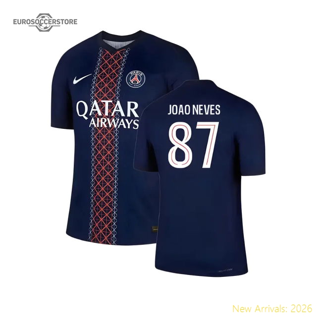 Psg Home Professional Joao Neves Jersey Quick-dry Lightweight