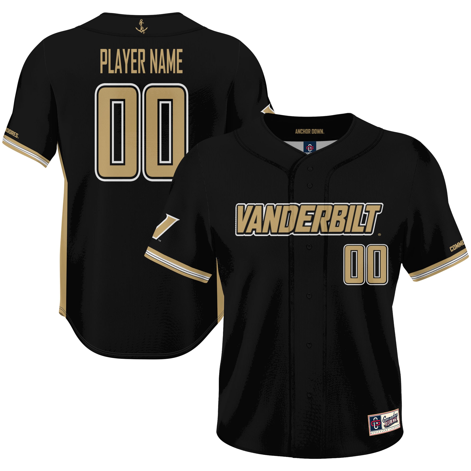 [NJP] Vanderbilt Commodores GameDay Greats NIL Pick-A-Player Lightweight Baseball Jersey - Black
