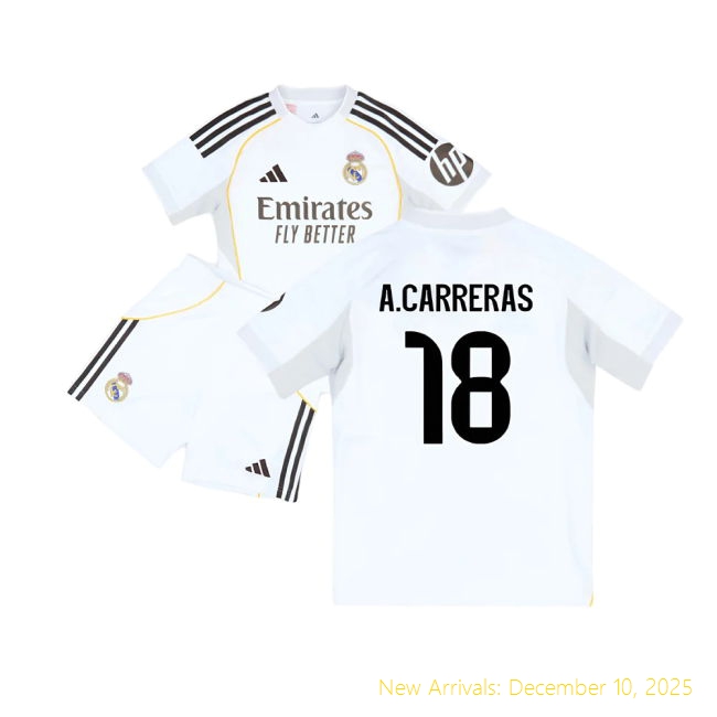 2025-2026 Real Madrid RM Authentic Home Youth Kit (A.Carreras 18)