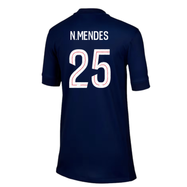 2025-2026 PSG Paris Saint Germain Home Shirt (Kids) (N.Mendes 25)