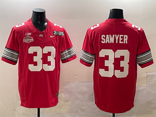 Men's OSU Buckeyes Jack Sawyer #33 comfortable Red 2025 match worn