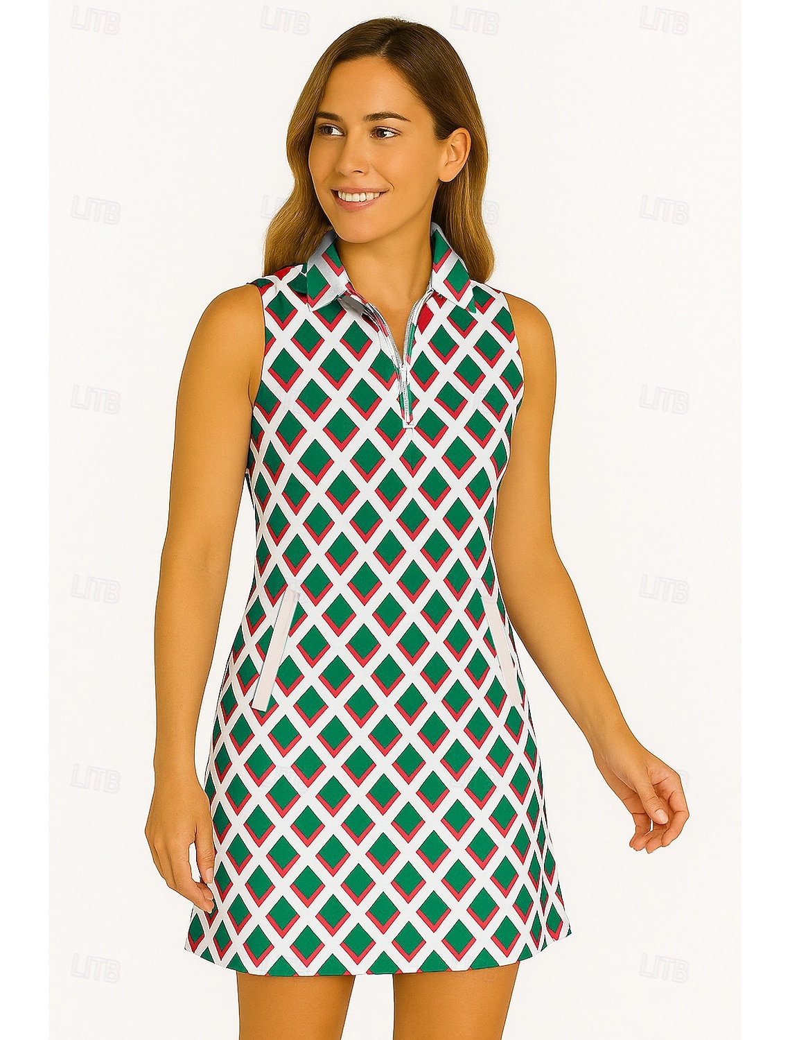 Women's Geometric Tennis Dress Golf Dress Sleeveless Dress Sleeveless Zipper UV Protection Elastic Breathable Tennis Golf Badminton Polo Collar Dress Yellow Blue Purple Tennis Clothing