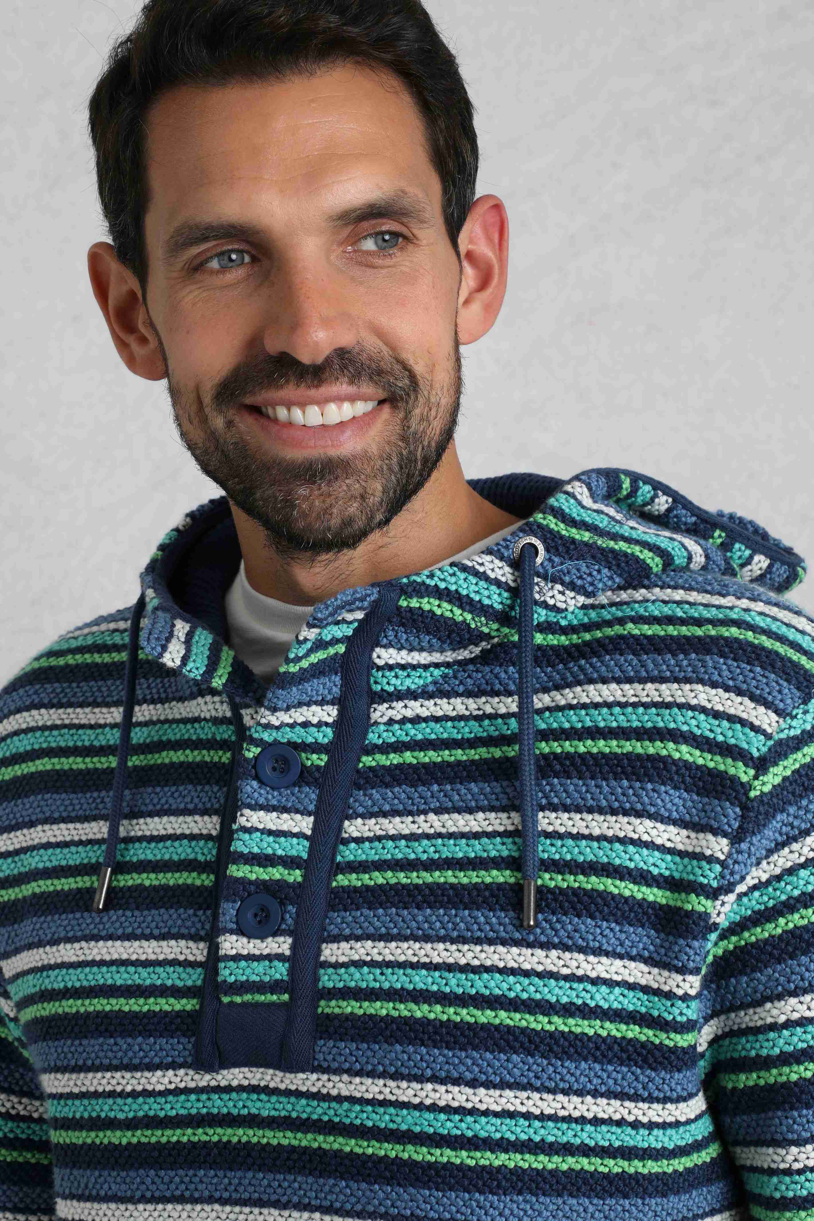 Payson Button Neck Striped Macaroni Hoodie Ensign Blue