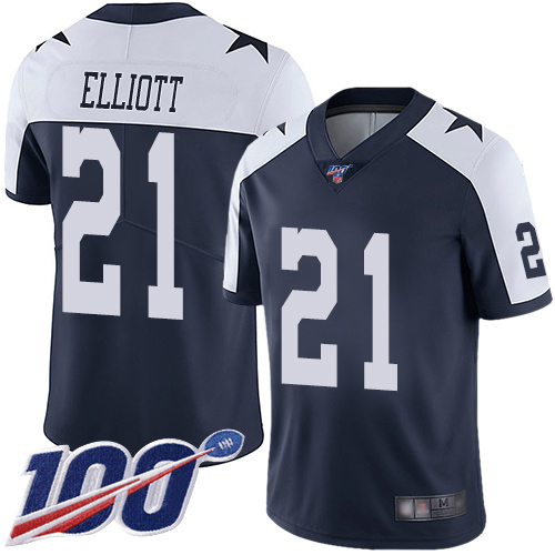 Premium NFL Dallas Cowboys #21 Ezekiel Elliott Navy Limited Jersey