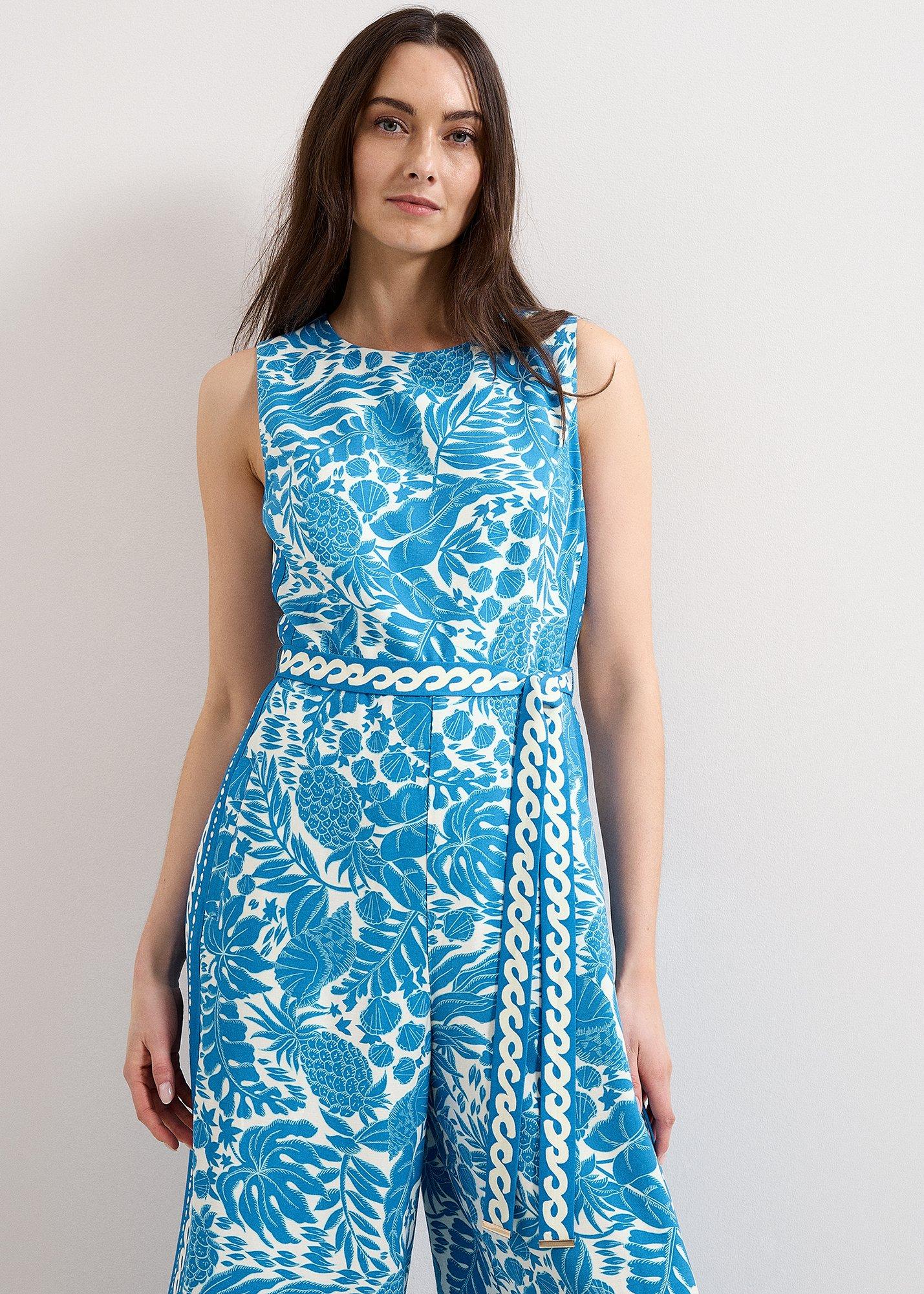 Petite Cyra Blue Printed Jumpsuit