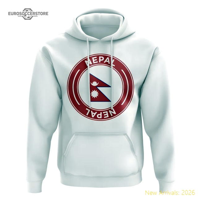 Premium-grade Nepal Football Badge Hoodie (white) - Supporter Edition