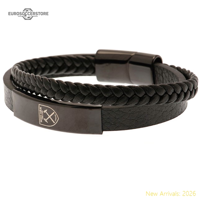 Luxury West Ham United Fc Black Ip Leather Bracelet - Fantastic Value