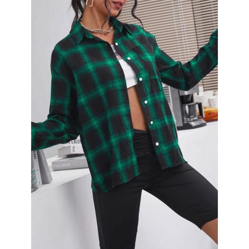 Plaid Drop Shoulder Pocket Shirt MJ6364