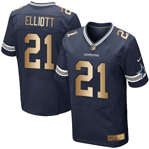 Premium NFL DAL Cowboys #21 Ezekiel Elliott Navy Elite Jersey