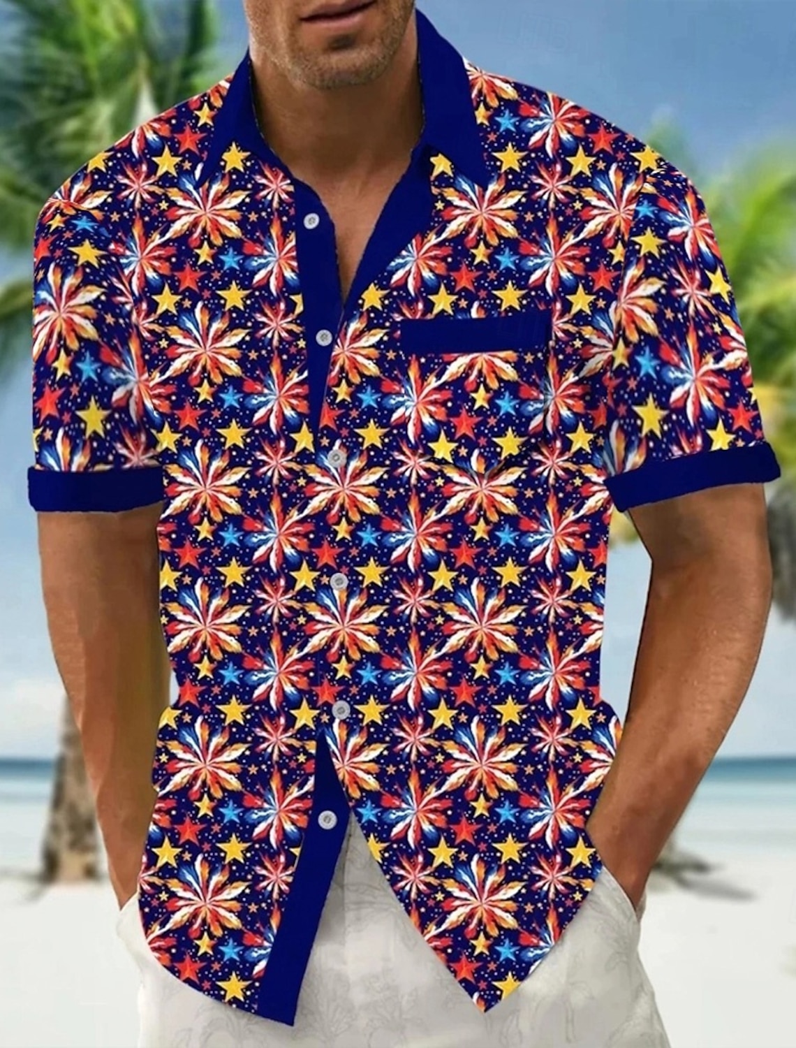 Independence Day Men's American US Flag Patriotic Fireworks Shirt Summer Shirt Button Up Shirt Short Sleeve Fashion Casual Holiday Summer Spring Turndown 3D Print Collared