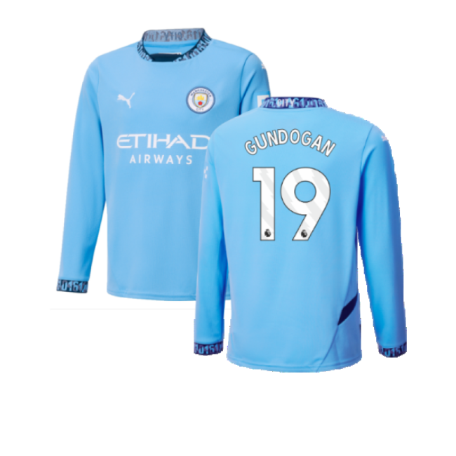 Top Tier Football Man City Home Long Sleeve Shirt Kids Gundogan #1...