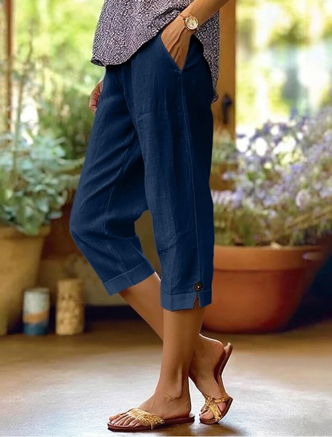 Women's Capri Pants Vacation Basic Calf-Length High Waist Comfortable Inelastic Daily Wear Black White Dark navy Light Blue Summer Spring Regular Fit