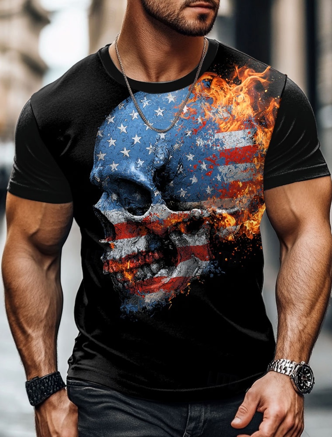 4th of July 2026 250th Memorial Day Men's Patriotic Patriot 3D Print US Flag Veteran Crew Neck Short Sleeve T-Shirt Daily Street