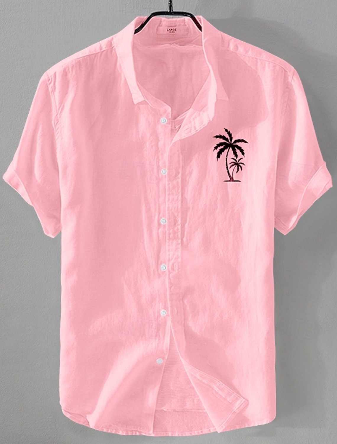 Men's Linen Shirt Minimalist Aloha Shirt Casual Shirt Cotton Linen Shirt Button Up Shirt Coconut Tree Vacation Street Black White Pink Dark Navy Short Sleeve Lapel Summer Clothing Apparel Button-Down