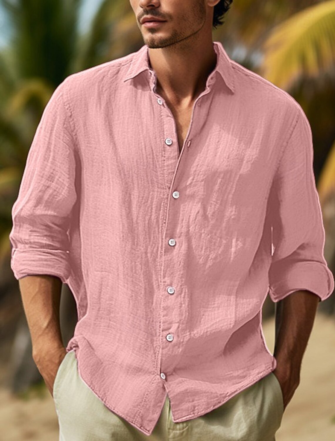 Men's Shirt Summer Beach Wear Cotton Linen Button Up Plain Vacation