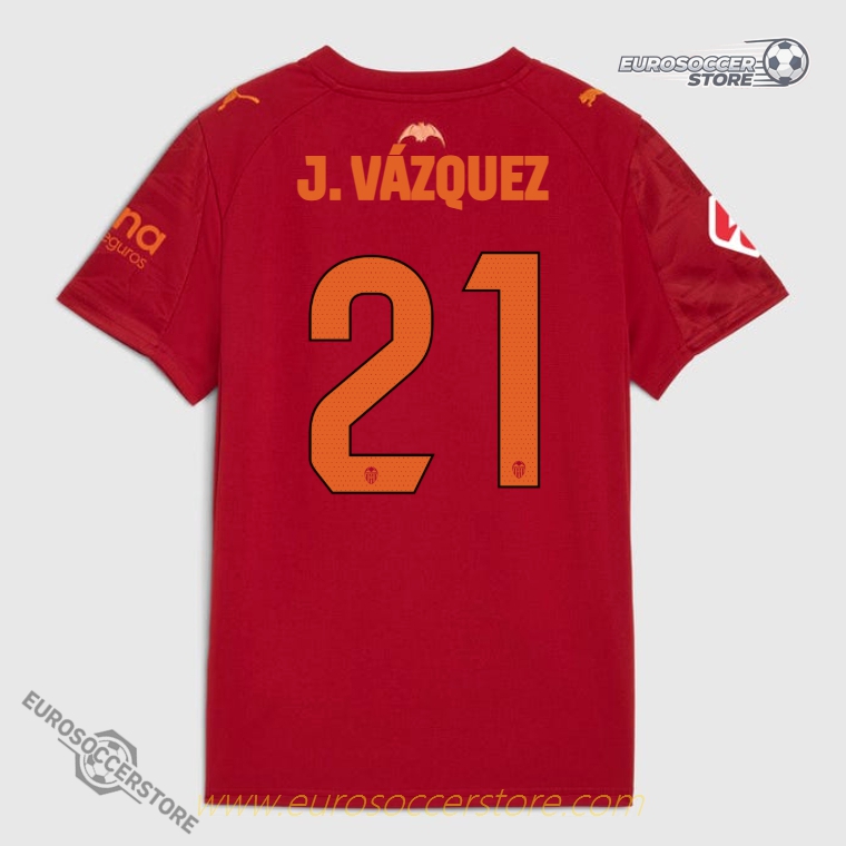 Jersey for J. VÁZQUEZ, number 21, of Valencia CF's away kit during the 25-26 season.