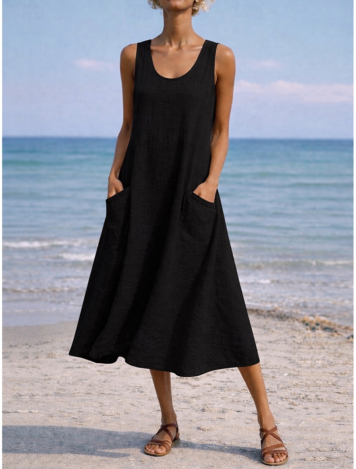 Women's Maxi Dress Shift Dress Sundress Casual Daily Loose Fit Plain Sleeveless Crew Neck Blue Black White Light Green Summer Spring Fall