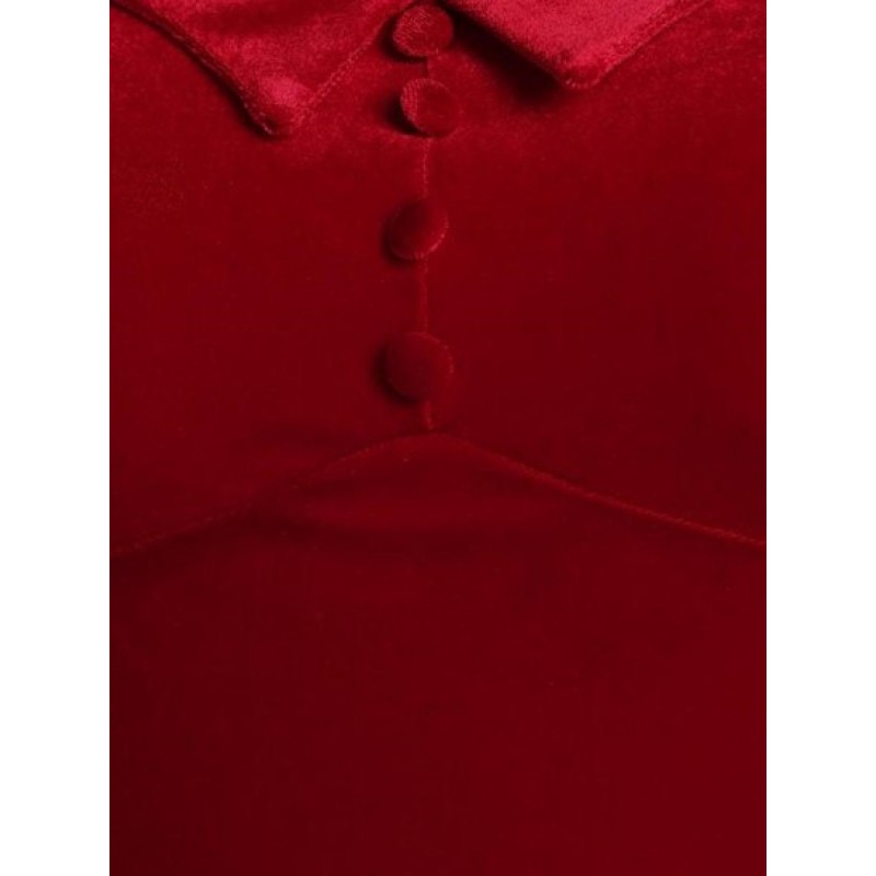 Velour Puff Sleeve Mock Button T Shirt DV0883