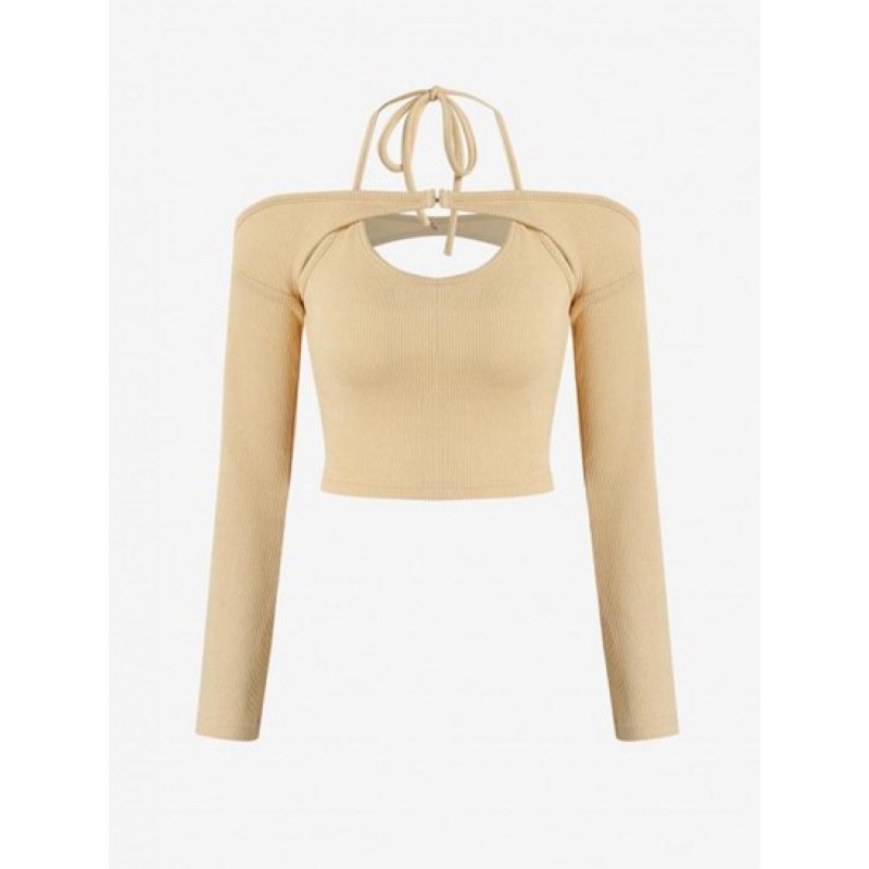 Ribbed Knit Halter Shrug Cold Shoulder Top Set WV0415