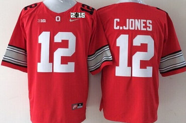 Men's OSU Buckeyes Red 2015 moisture wicking Cardale Jones #12 durabl