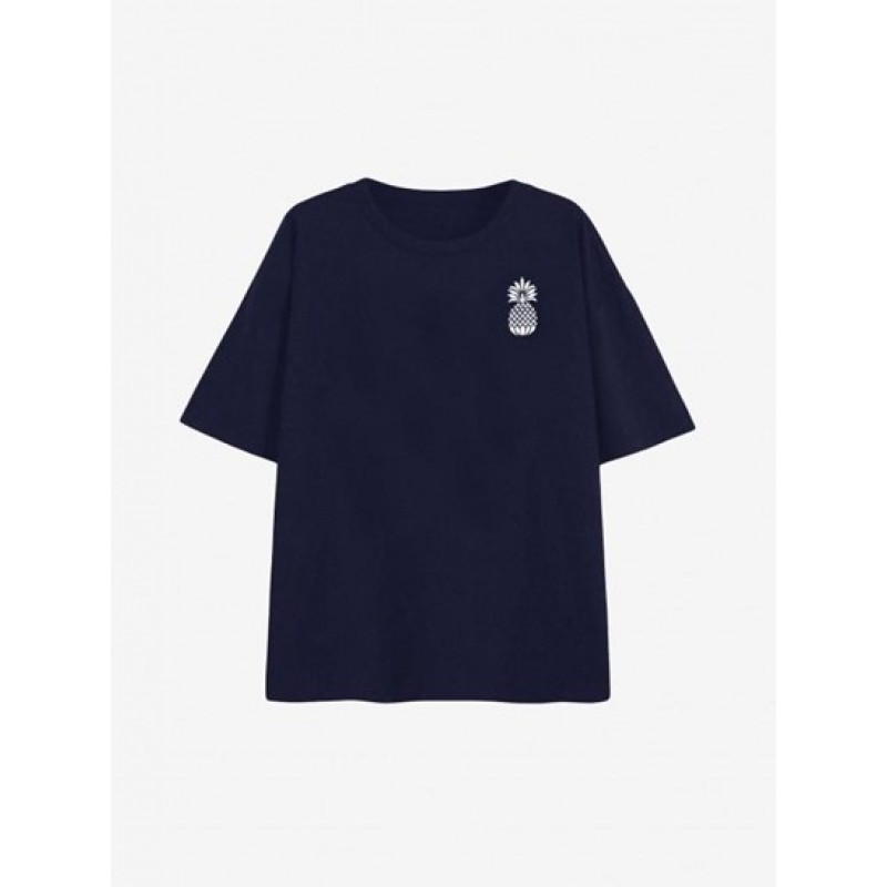 Pineapple Print Drop Shoulder Loose T Shirt DA5385