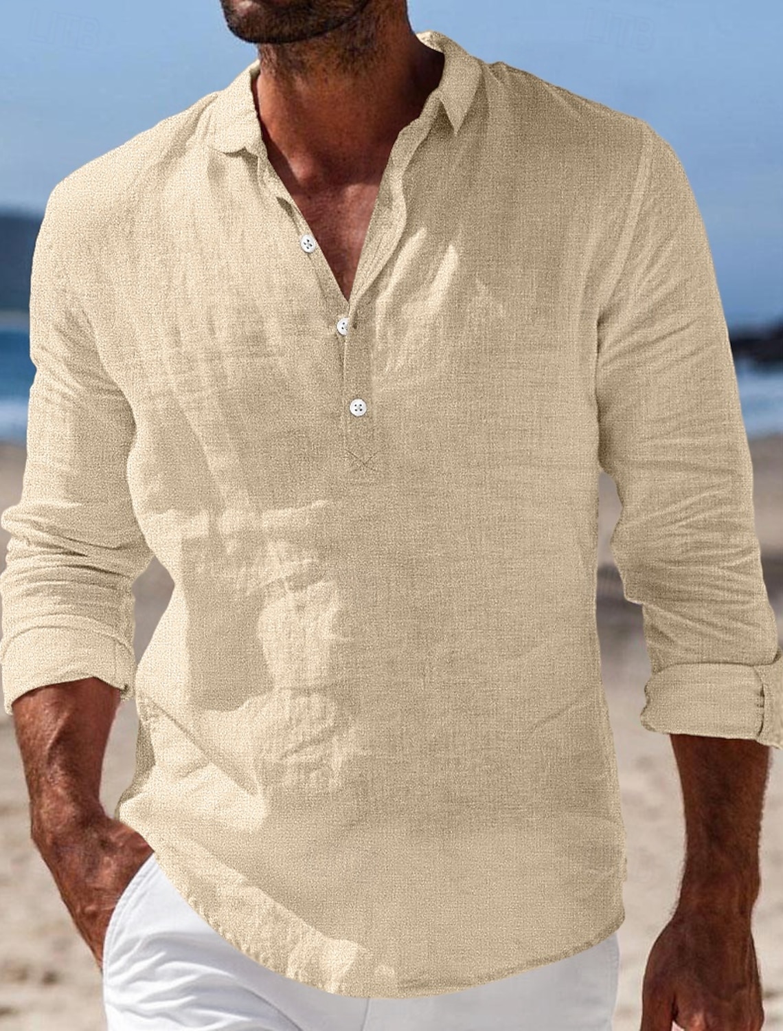 Men's Shirt Linen Summer Beach Wear Button Up Plain Vacation Casual #1