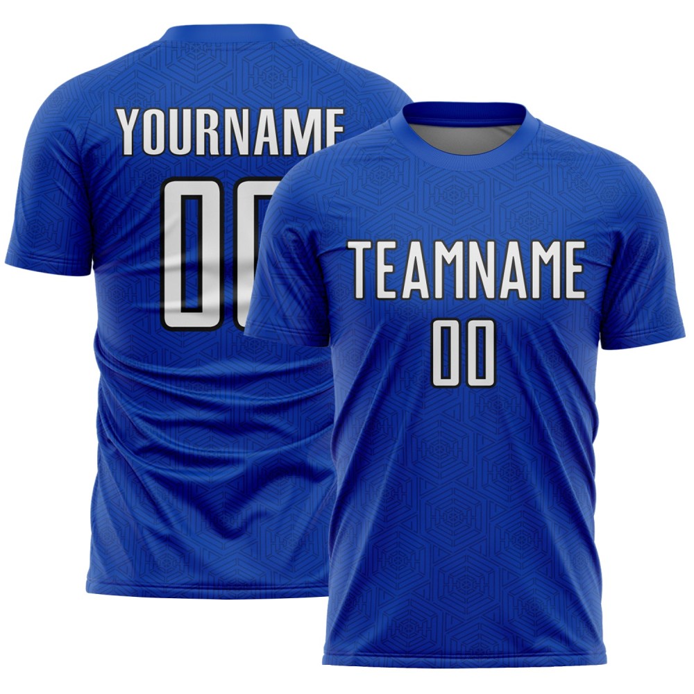 Sublimation Shape White-Black Sports Custom Geometric Blue Soccer Uniform Jersey Thunder