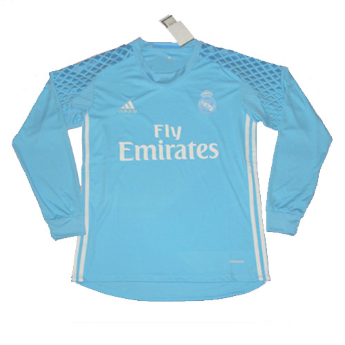 Breathable Real Madrid Blue Goalkeeper 201617 LS Soccer Jersey Shirt