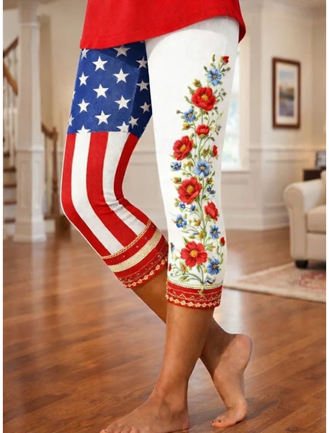 American Independence Day Women's Waffle Polo Shirts Graphic Flag Vintage Stylish Classic Short Sleeve Polo Collar Regular Tops Casual Daily White Red Summer Spring
