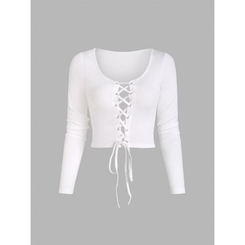 Lace Up Ribbed Cropped Tee YF1728