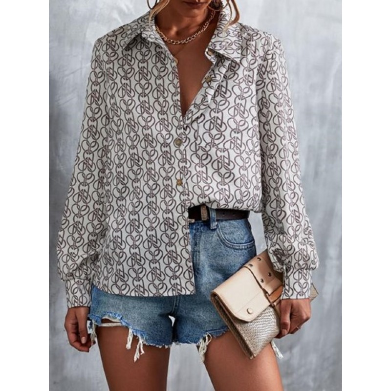 Retro Graphic Print Button Blouse HI7802