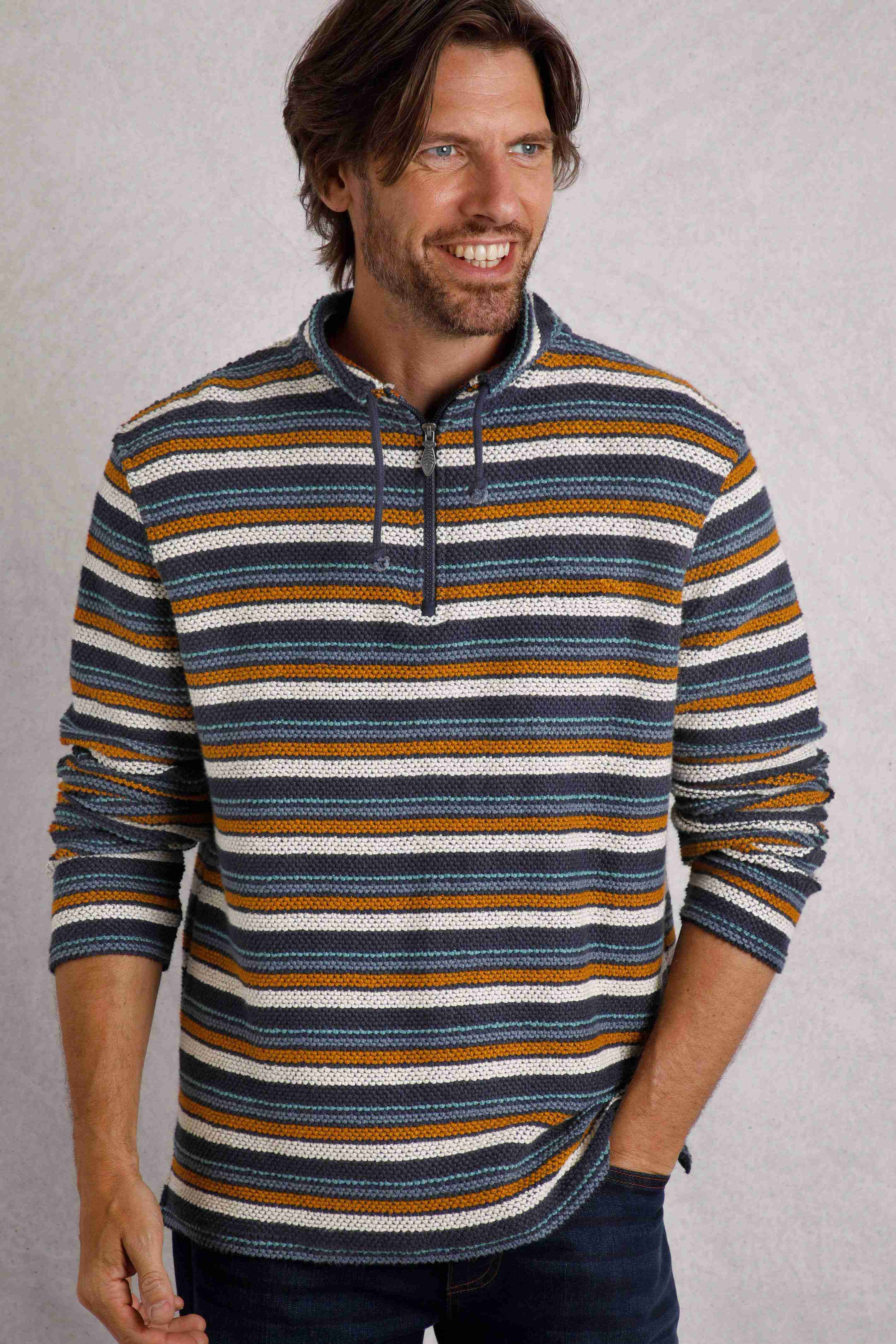 Oscar 1/4 Zip Stripe Kierra Macaroni Sweatshirt Navy