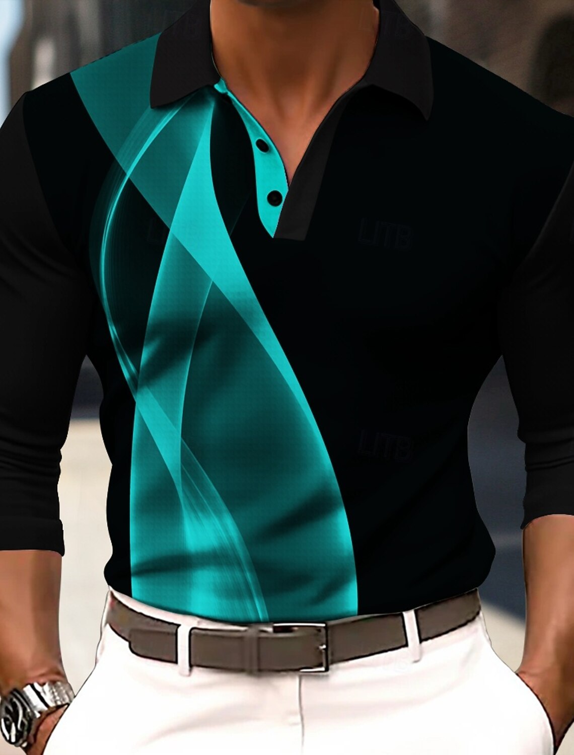 Men's Abstract Geometic Polo Short Sleeve Shirts Collared Business