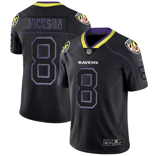 Official NFL Baltimore Ravens #8 Lamar Jackson Black Lights Out Jersey