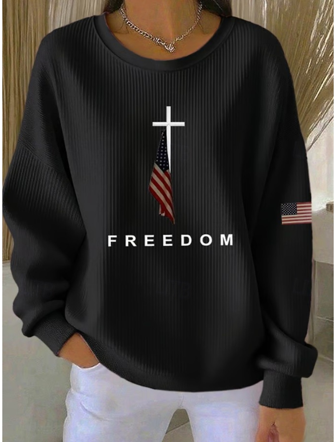 Independence Day Patriotic Women's Zip Up Sweatshirts Geometric Striped Active Fashion Casual Long Sleeve Crew Neck Regular Tops Street Dailywear Zipper Print White Spring Fall Winter