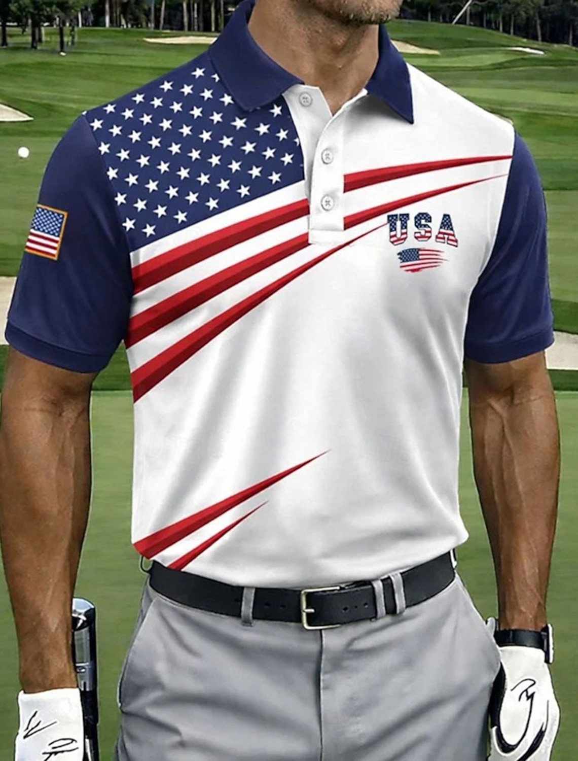 4th of July 2026 250th Men's American US Flag Golf Sports Polo Shirts Short Sleeve Polo Shirts Collared Shirts Casual Athleisure Buttons Spring & Summer Blue White Red