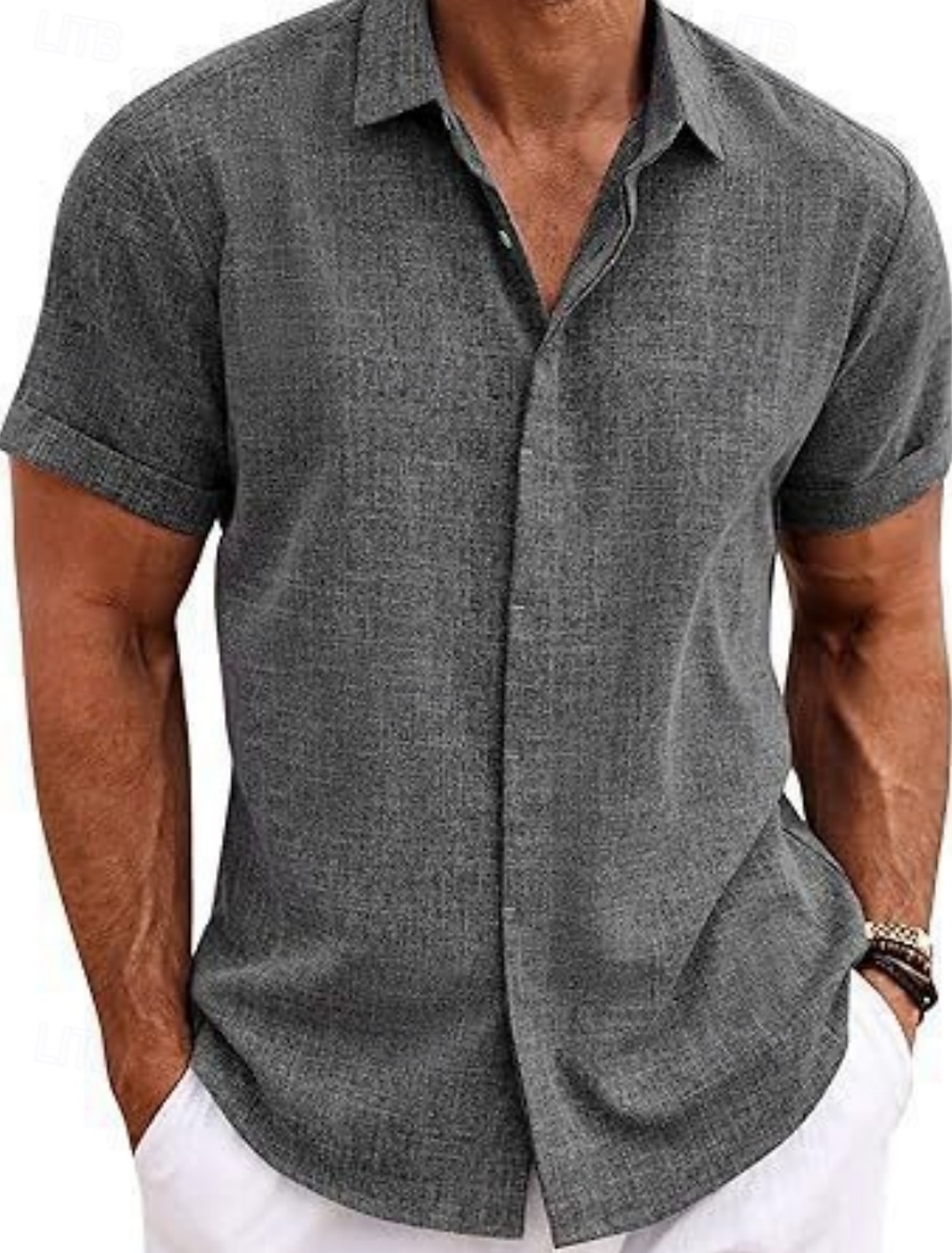 Men's Shirt Casual Black White Light Green Pink Wine Short Sleeve