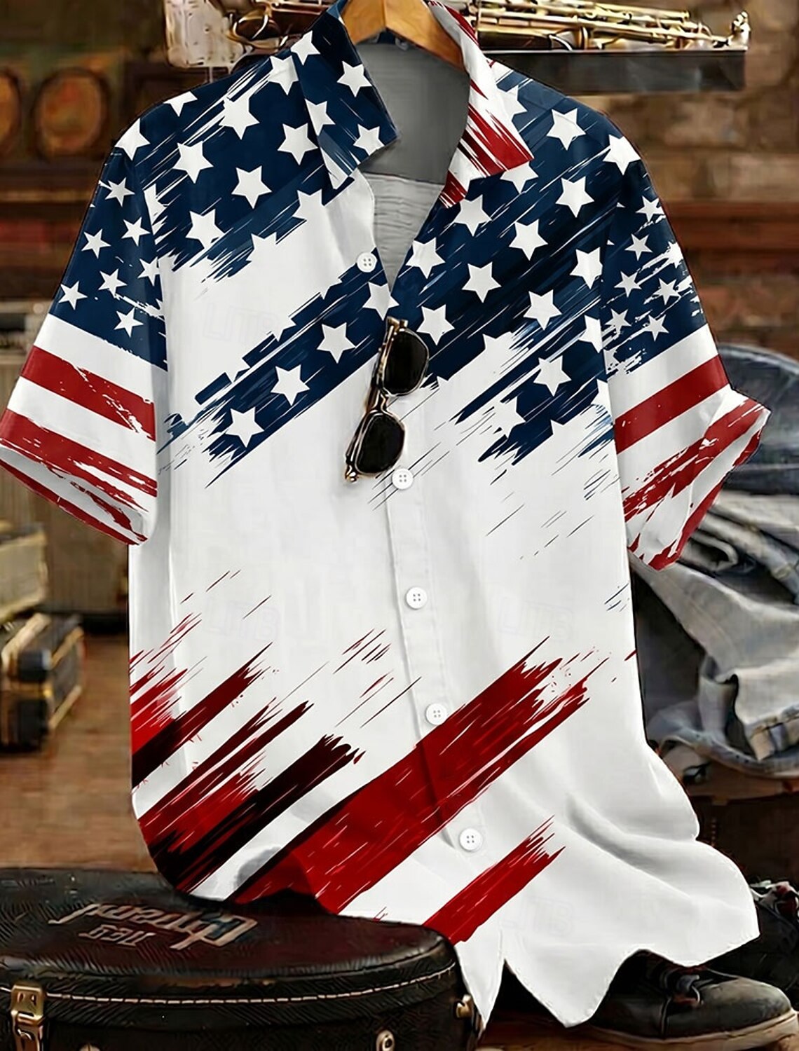 Men's 4th of July U.S. 250th Anniversary Eagle American Flag Shirt Summer Shirt Button Up Shirt Short Sleeve Patriotic Outdoor Holiday Summer Spring Turndown 3D Print Collared Shirts Blue White 1