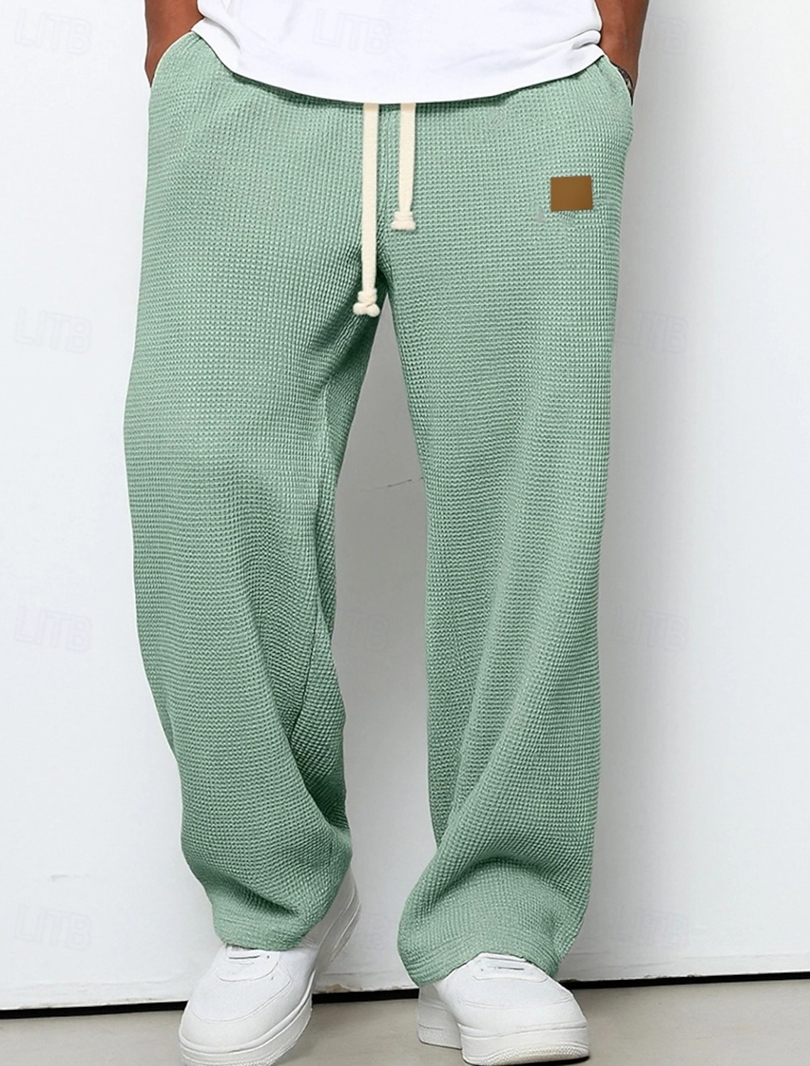 Men's Sweatpants Trousers Straight Leg Waffle Pants Drawstring Pocket
