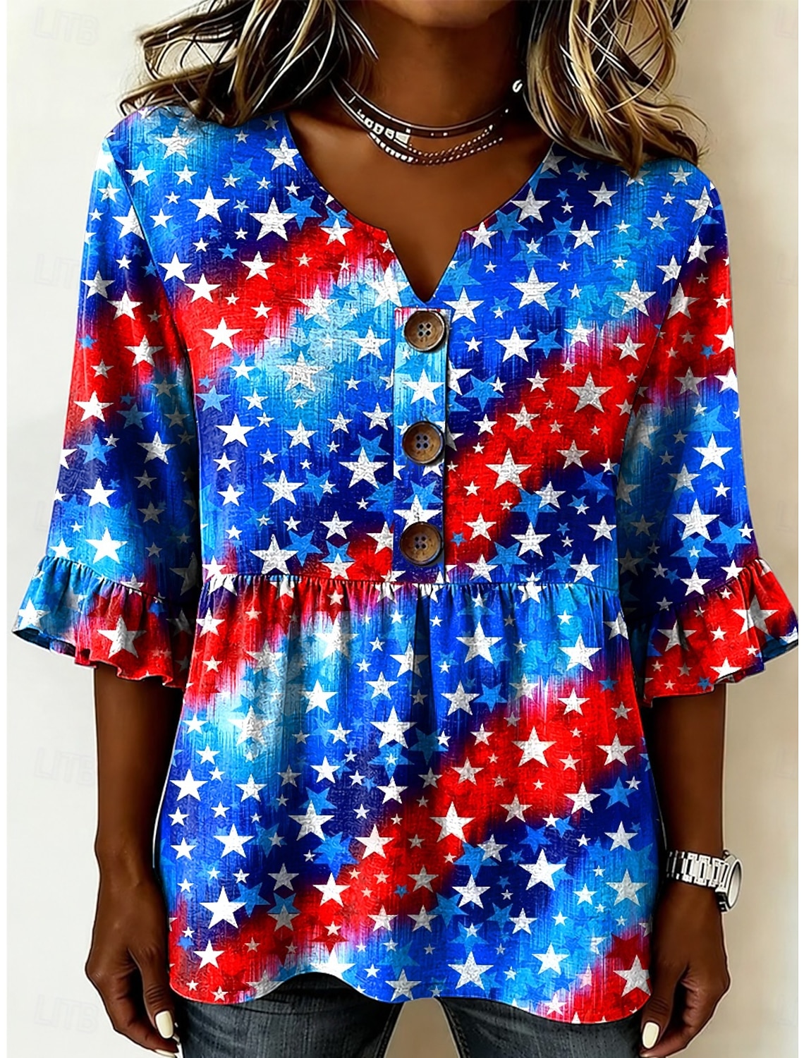 American Independence Day Women's Shirt Graphic USA American Flag Vintage Stylish Long Sleeve V Neck Long Tops Casual Daily Holiday Blue White Red Red / Blue Summer Spring