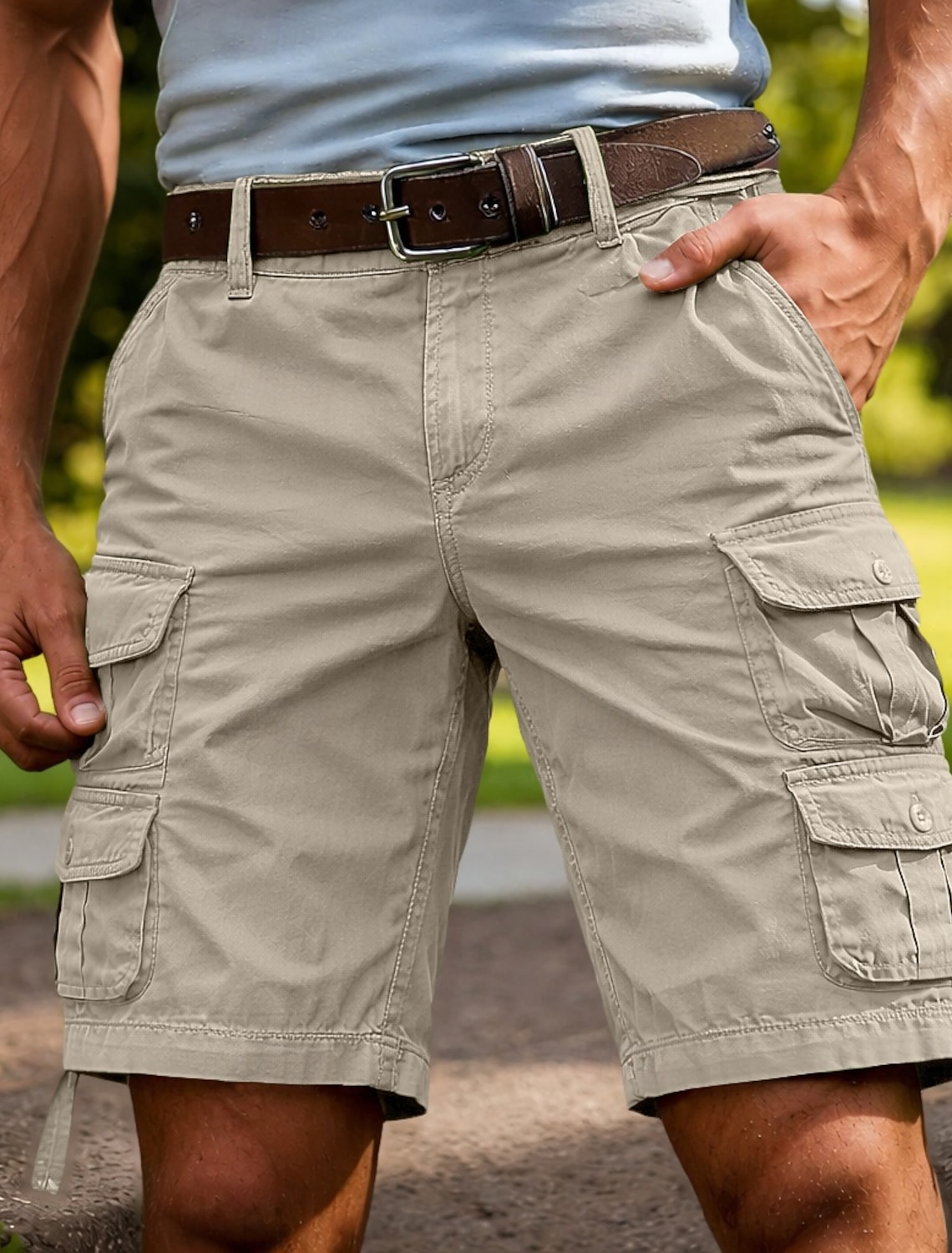 Men's Tactical Cargo Shorts Casual Pocket Elastic Waist Plain Knee #1