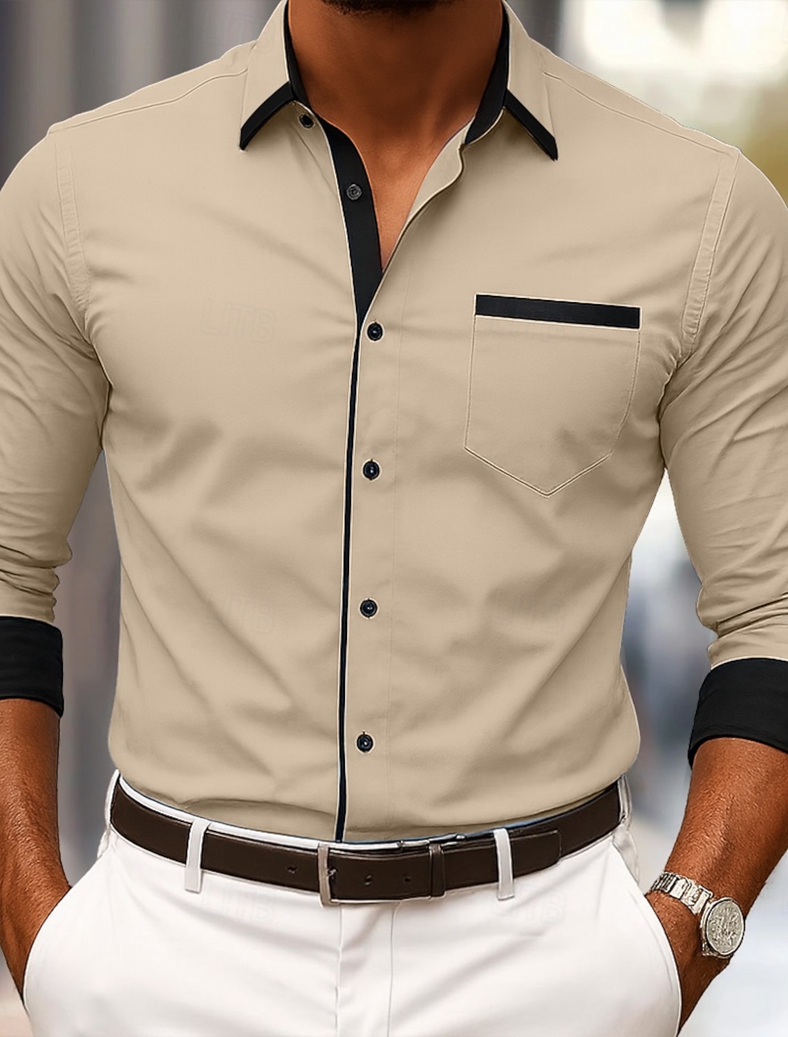 Men's Shirt Dress Shirt Button Down Shirt Non Iron Shirt Button Up Shirt Color Block Casual Daily Light Blue White Wine khaki Long Sleeve Turndown Spring & Fall All Seasons Clothing Apparel Patchwork
