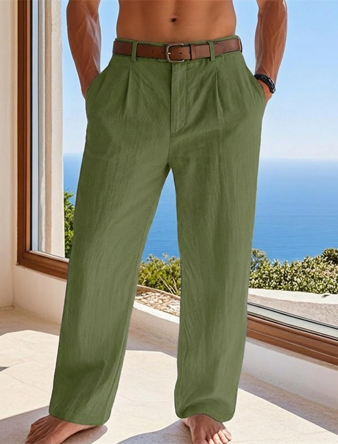 Men's Cotton Linen Pants Trousers Summer Pants Baggy Pants Beach Pants Pocket Solid Color Comfort Breathable Full Length Casual Daily Outdoor Vacation Fashion Blue Black Inelastic
