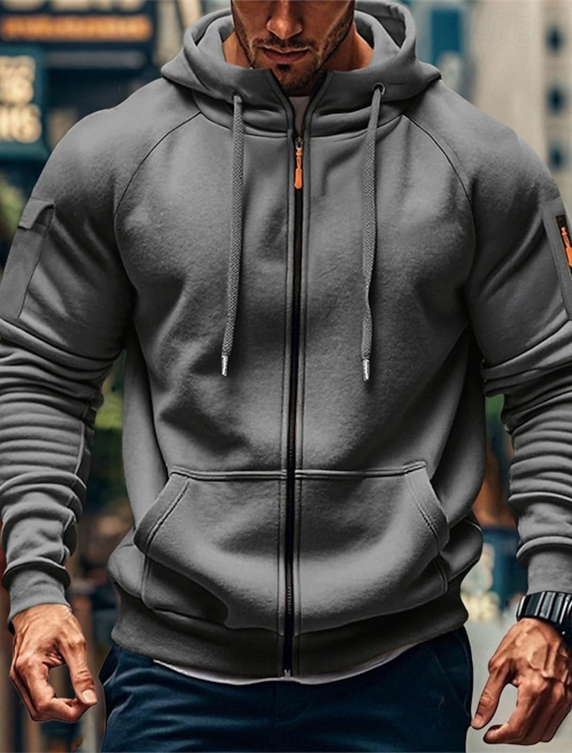 Men's Hoodie Full Zip Up Blue Black White Army Green Burgundy Hooded